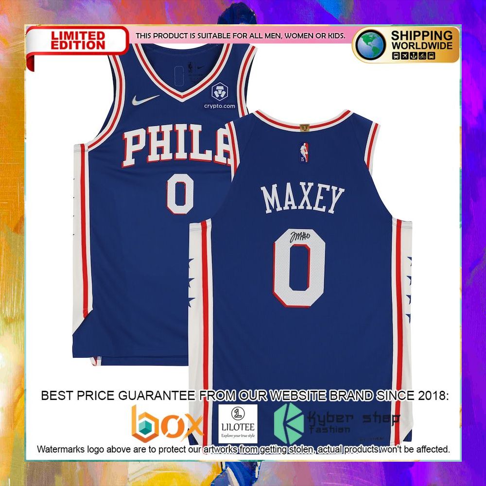 tyrese maxey philadelphia 76ers autographed fanatics royal basketball jersey 1 587