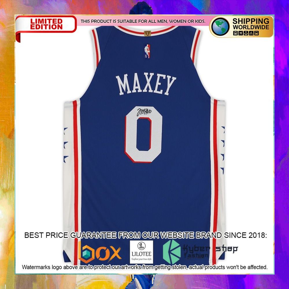 tyrese maxey philadelphia 76ers autographed fanatics royal basketball jersey 2 371