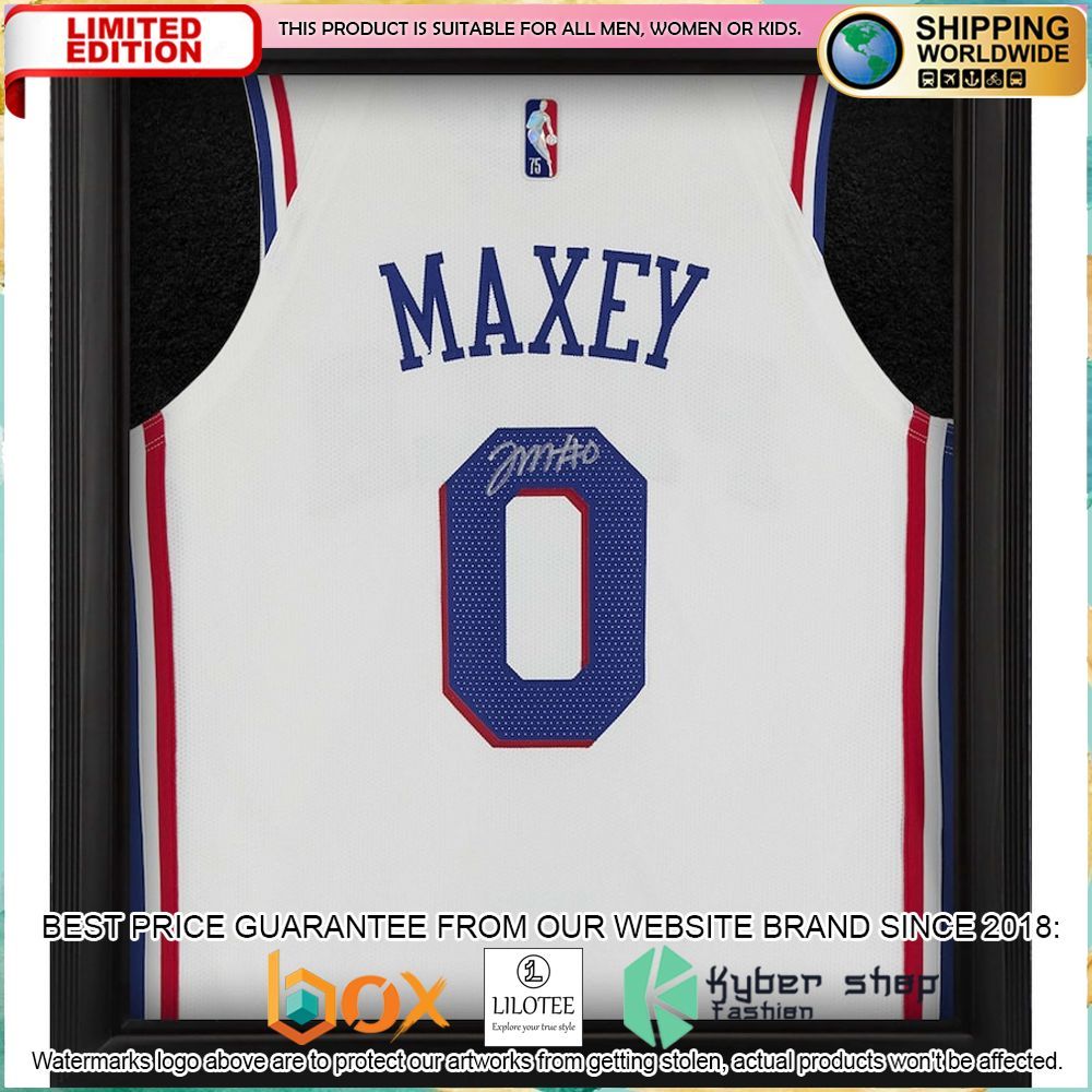 tyrese maxey philadelphia 76ers framed white 2021 22 basketball jersey 1 336