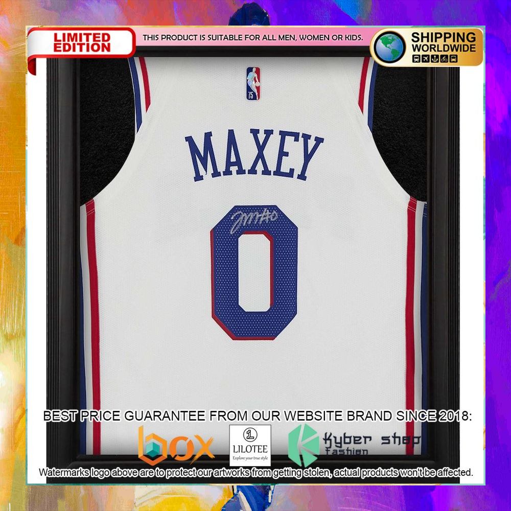 tyrese maxey philadelphia 76ers framed white 2021 22 basketball jersey 1 97