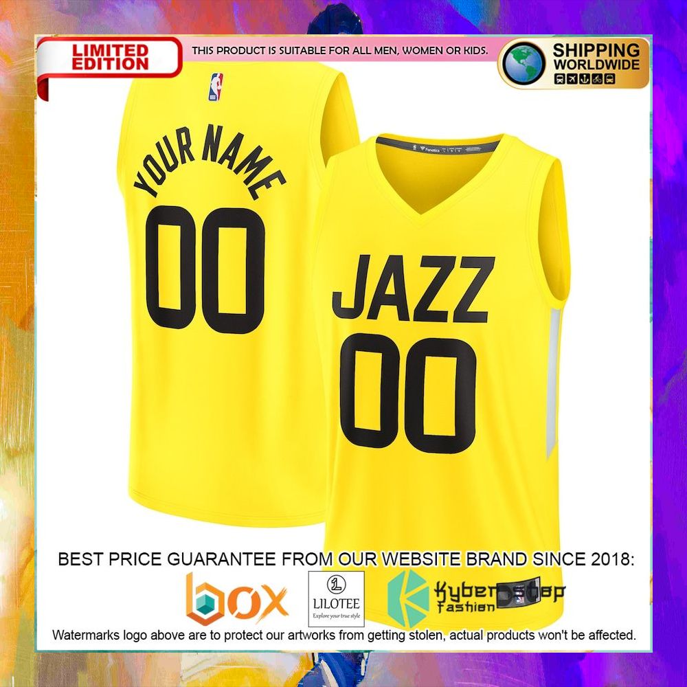 utah jazz 2022 23 custom yellow basketball jersey 1 587