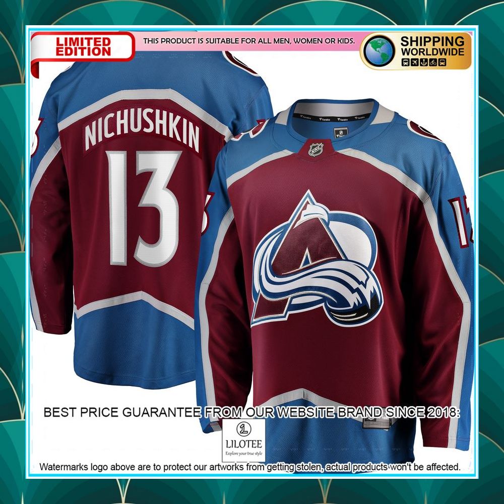 valeri nichushkin colorado avalanche breakaway burgundy hockey jersey 1 51