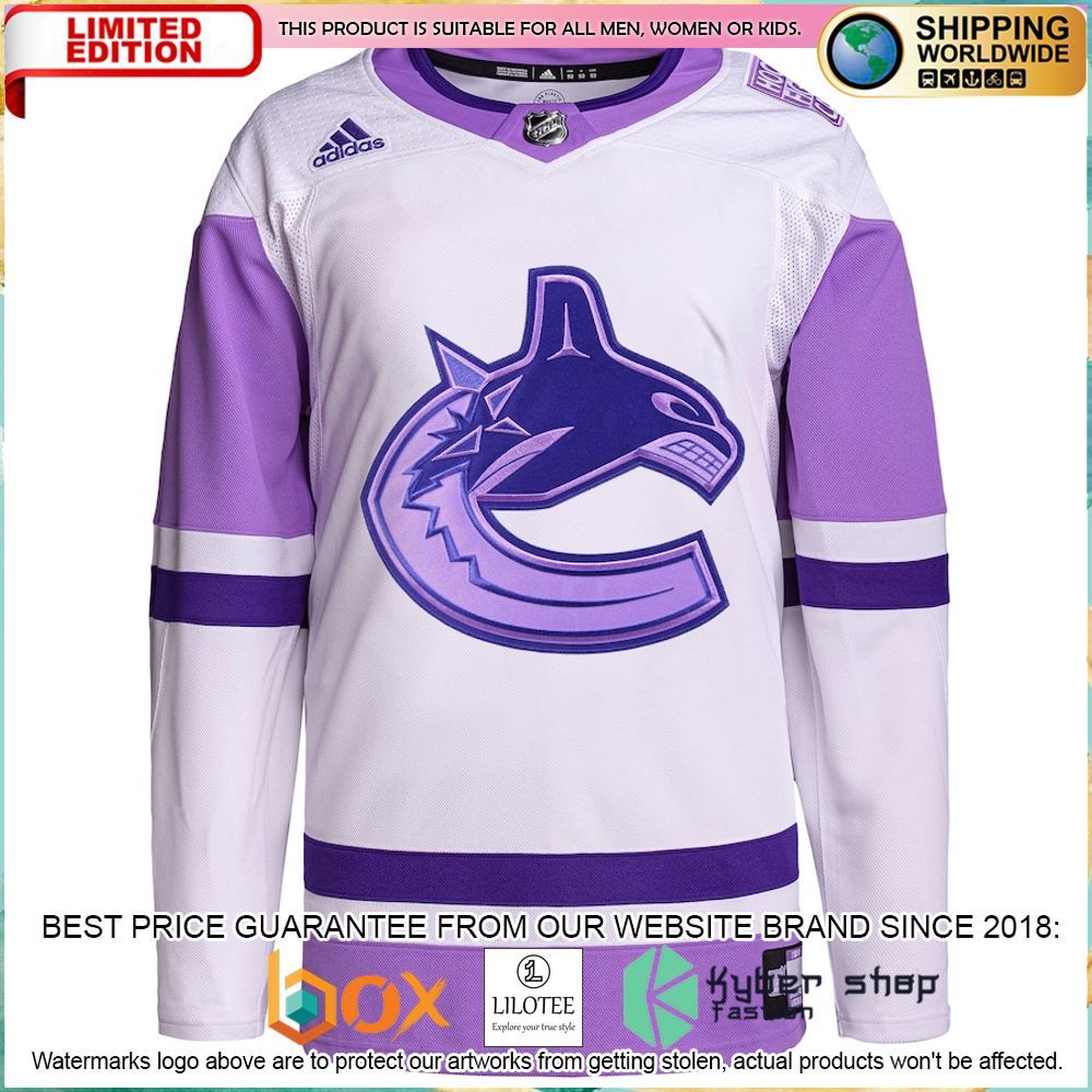 vancouver canucks adidas fights cancer custom white purple hockey jersey 2 333