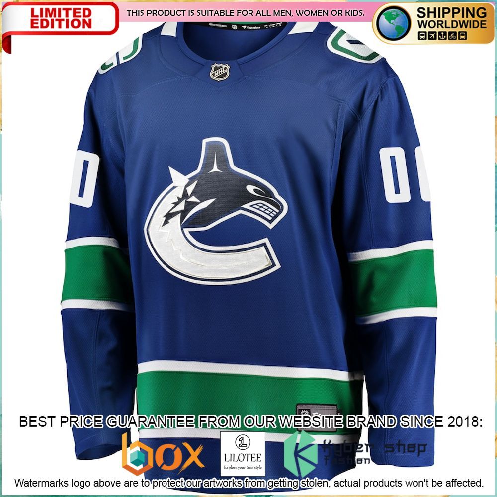 vancouver canucks fanatics branded home team custom blue hockey jersey 2 730