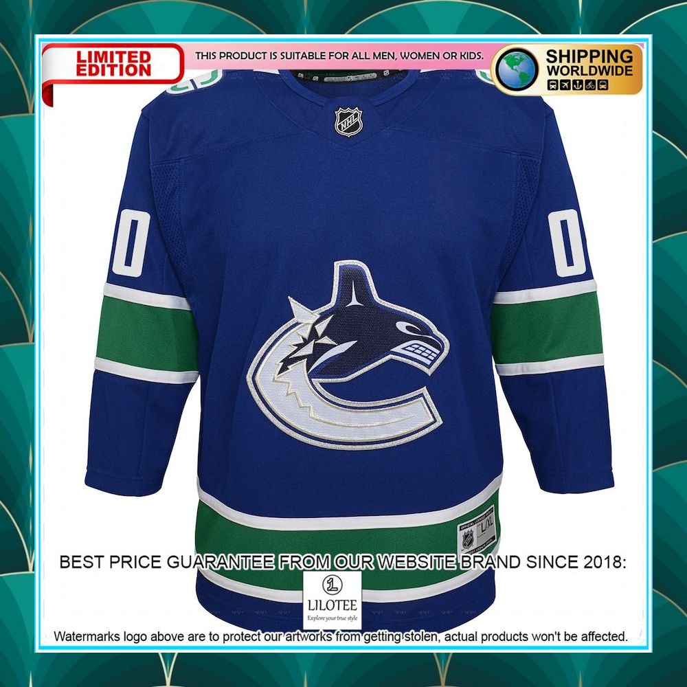 vancouver canucks youth premier custom blue hockey jersey 2 677