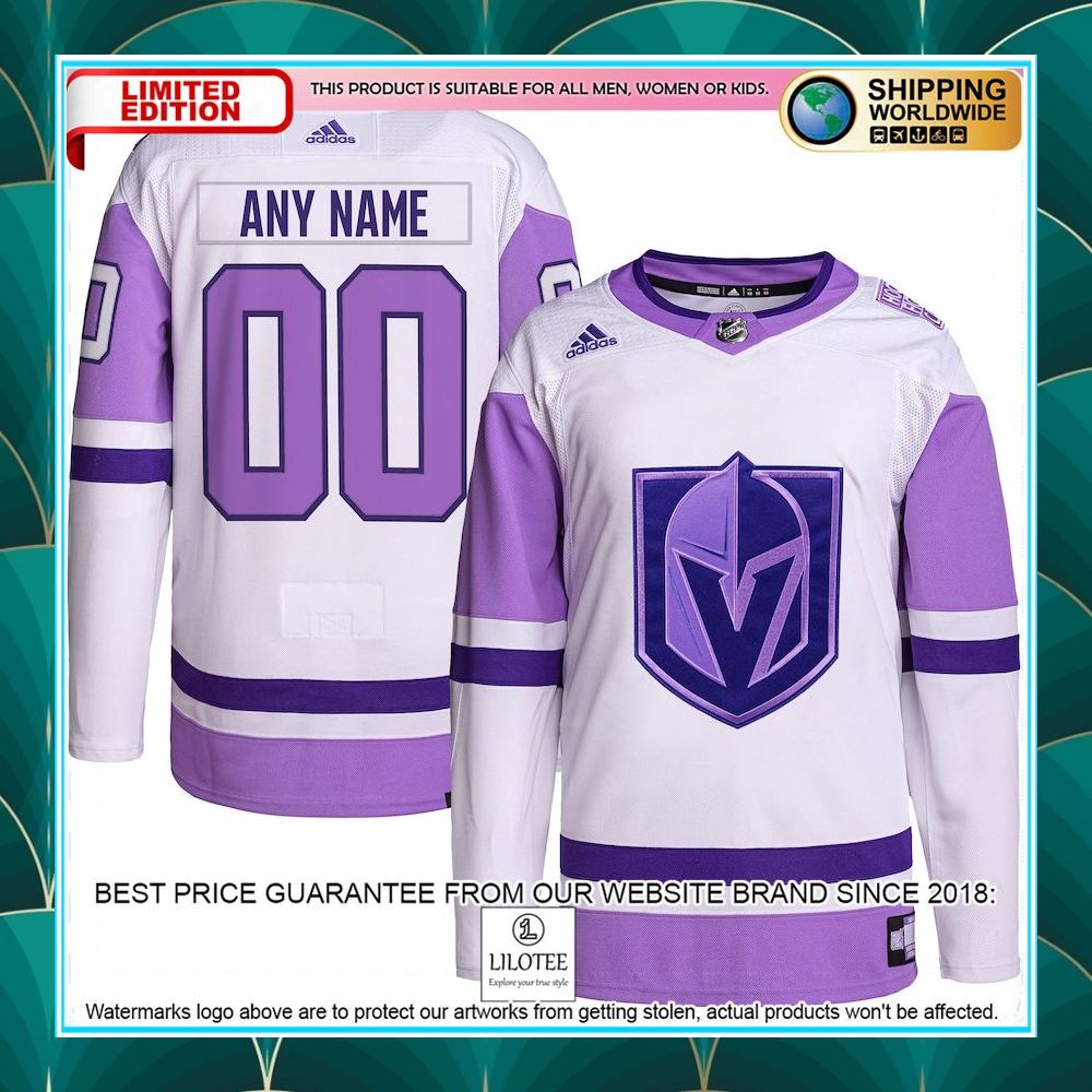 vegas golden knights adidas hockey fights cancer primegreen custom white purple hockey jersey 1 68