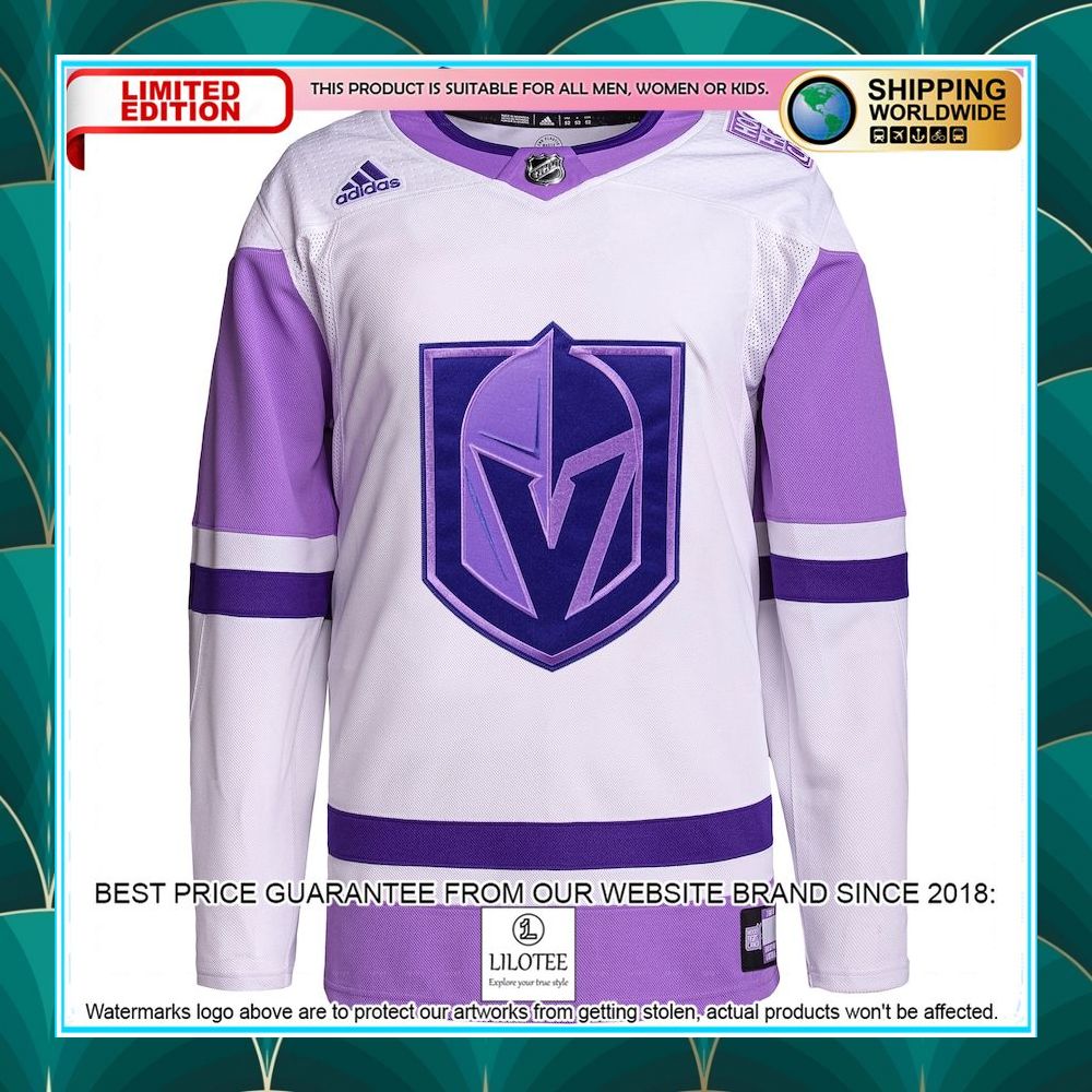 vegas golden knights adidas hockey fights cancer primegreen custom white purple hockey jersey 2 140