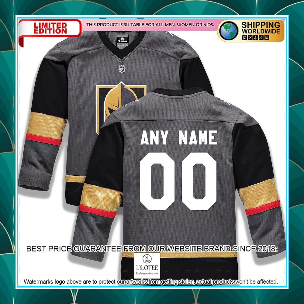 vegas golden knights youth alternate custom gray hockey jersey 1 291