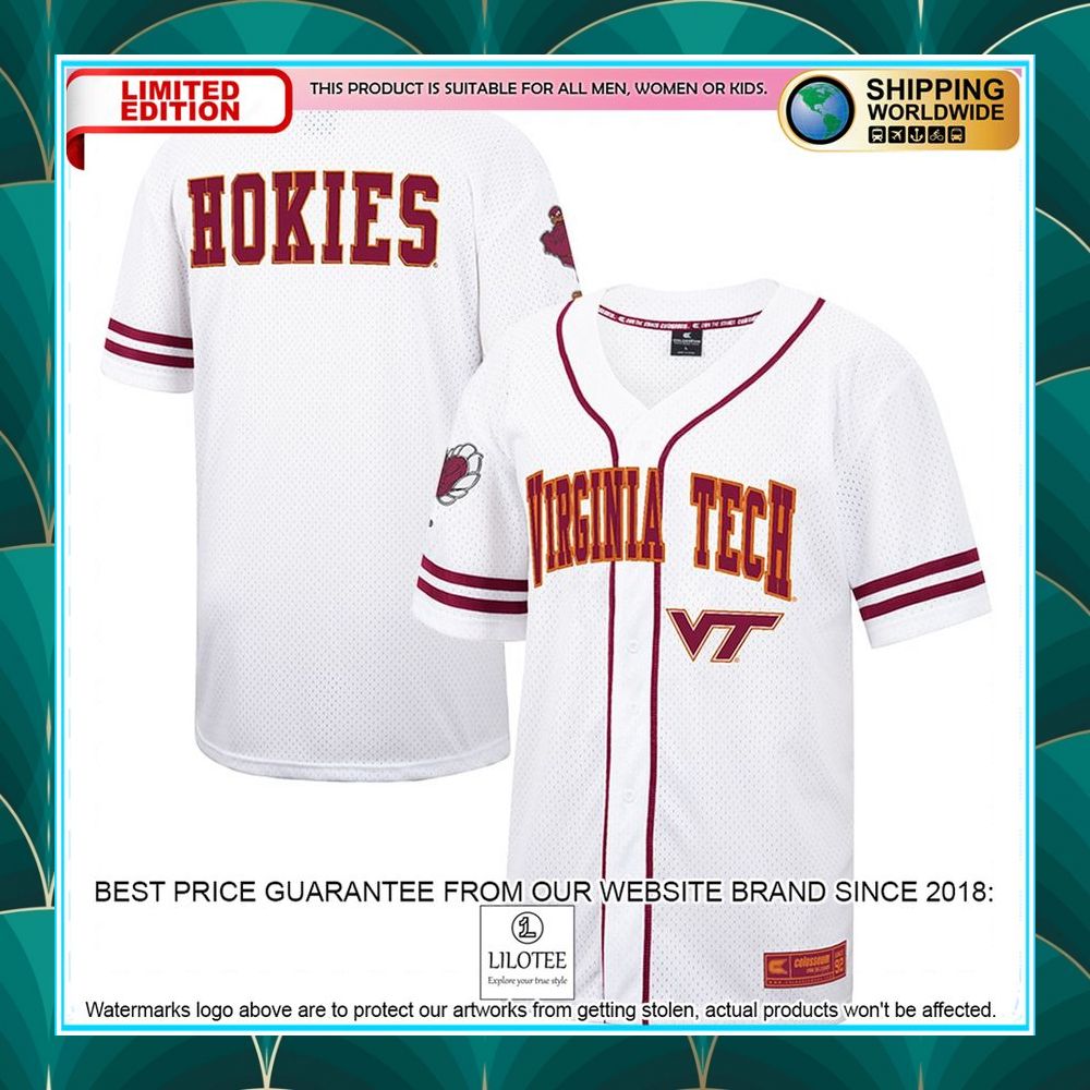 virginia tech hokies white maroon baseball jersey 1 647