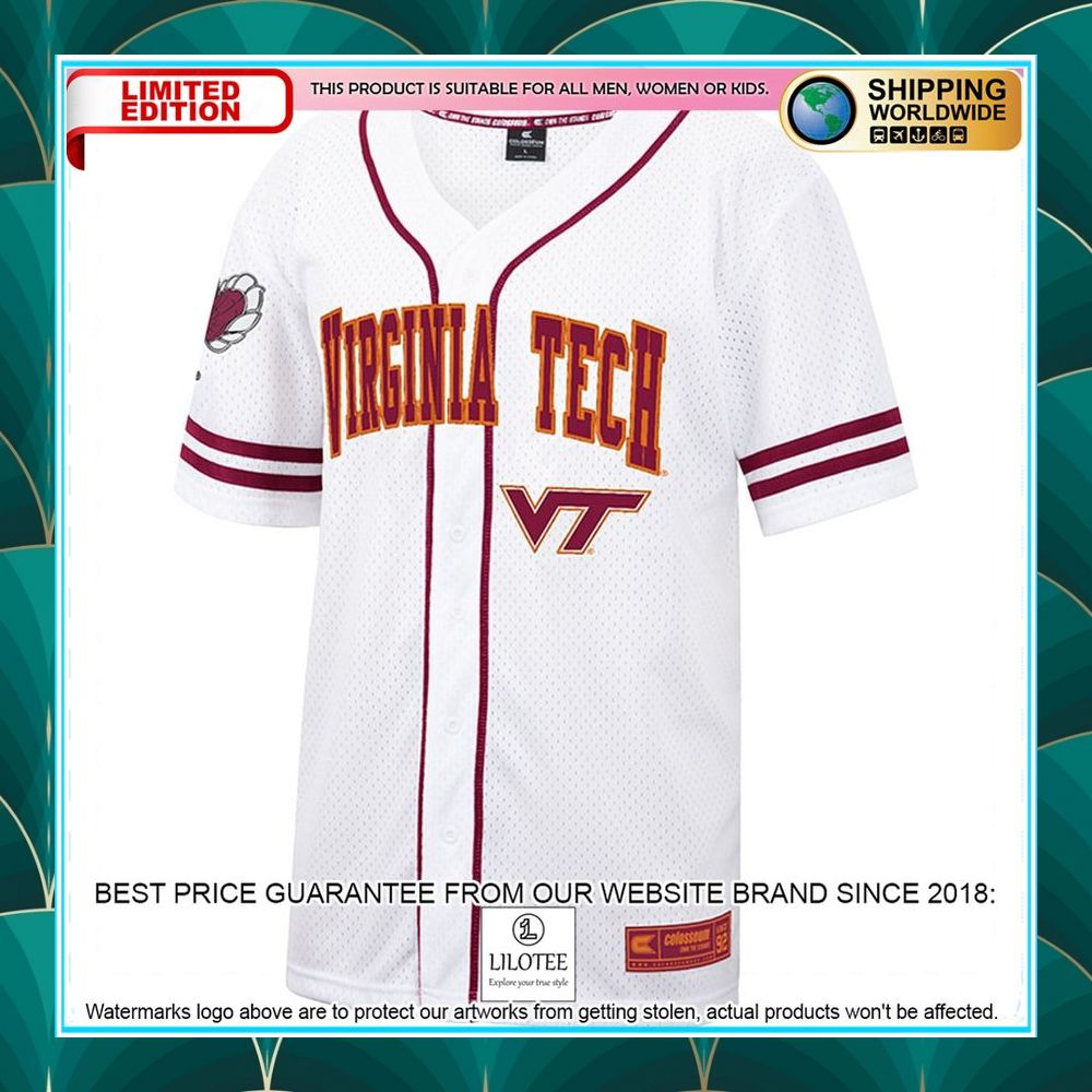 virginia tech hokies white maroon baseball jersey 2 478