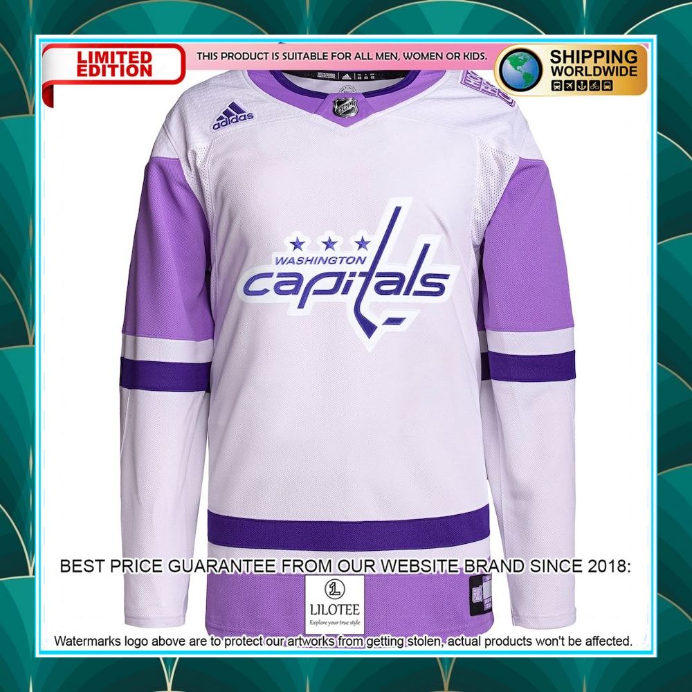 washington capitals adidas hockey fights cancer primegreen custom white purple hockey jersey 2 248