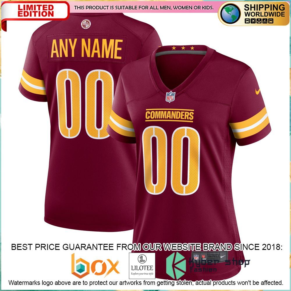 washington commanders nike womens custom burgundy football jersey 1 380