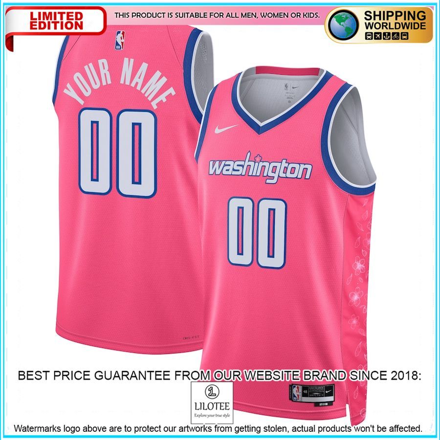 washington wizards nike 2022 23 custom pink basketball jersey 1 253