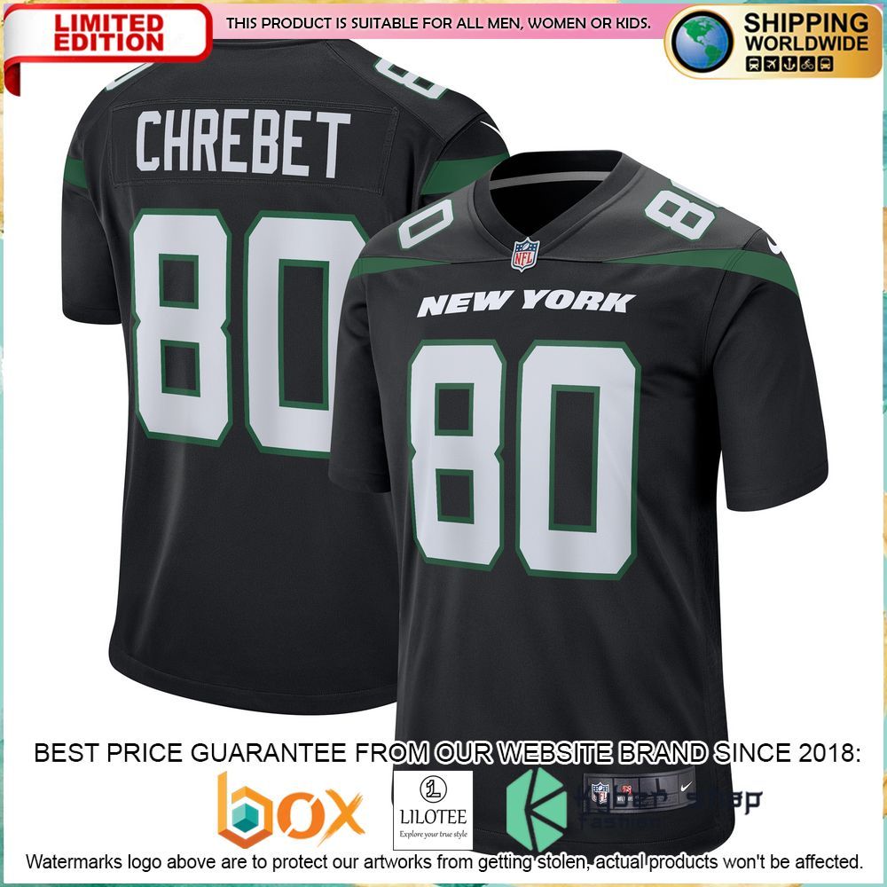 wayne chrebet new york jets nike retired black football jersey 1 491