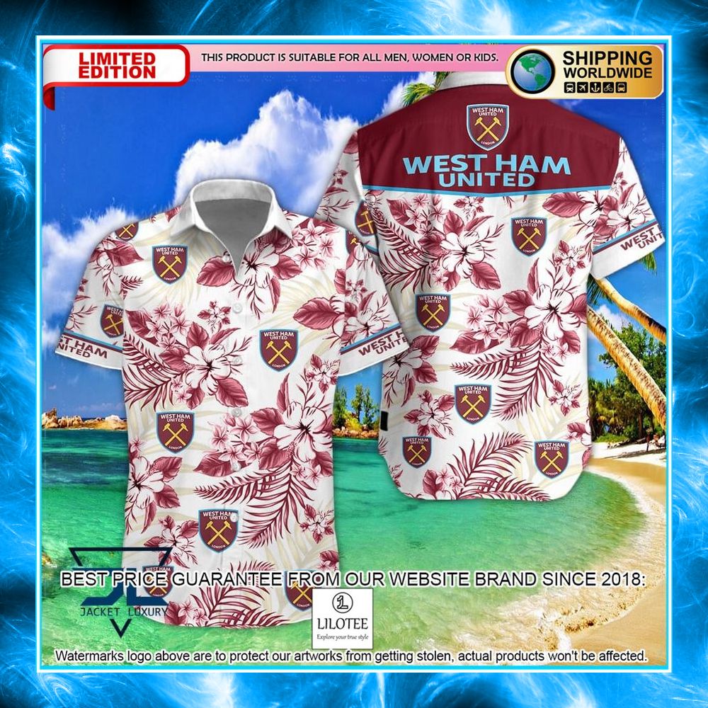 west ham united f c hibiscus hawaiian shirt shorts 1 426