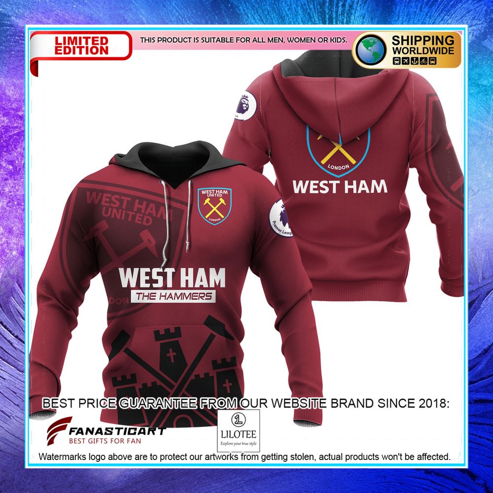 west ham united fc the hammers hoodie shirt 1 805