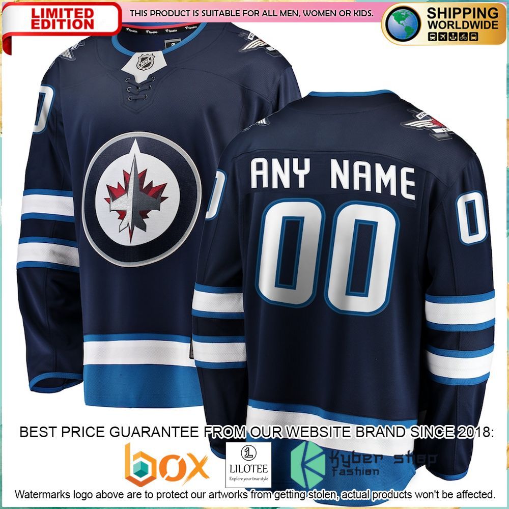 winnipeg jets fanatics branded home custom blue hockey jersey 1 383