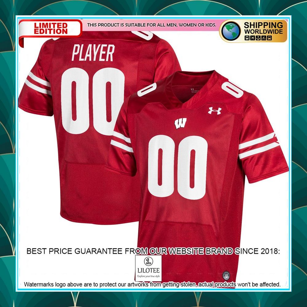 wisconsin badgers under armour custom nil red football jersey 1 50