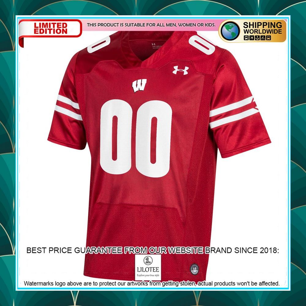 wisconsin badgers under armour custom nil red football jersey 2 25