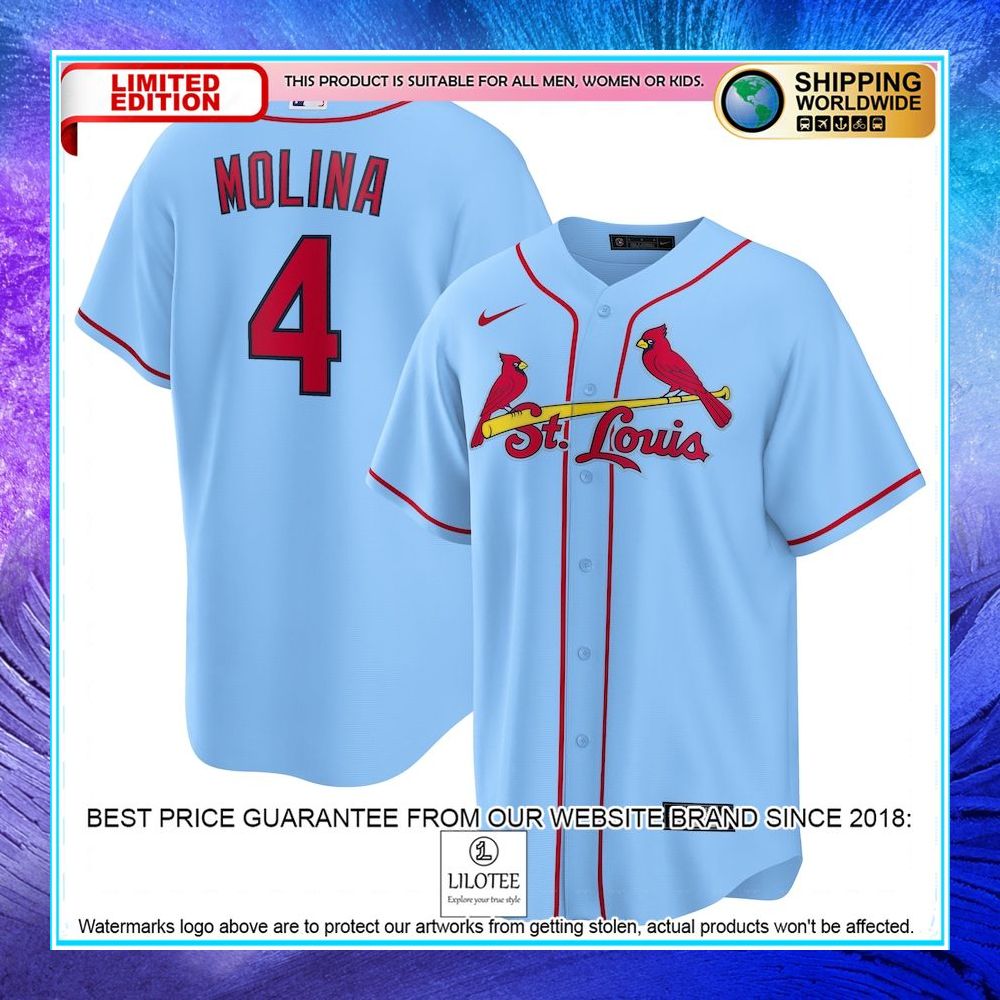 yadier molina st louis cardinals nike alternate player name light blue baseball jersey 1 284