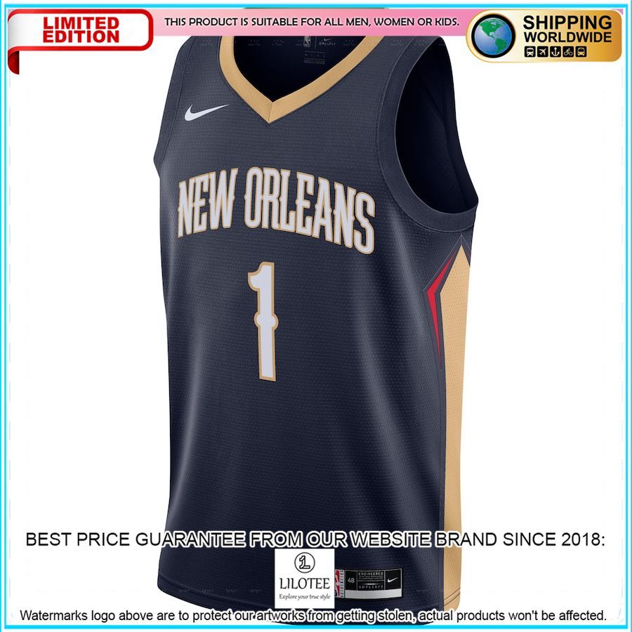 zion williamson new orleans pelicans nike 2020 21 navy basketball jersey 2 362