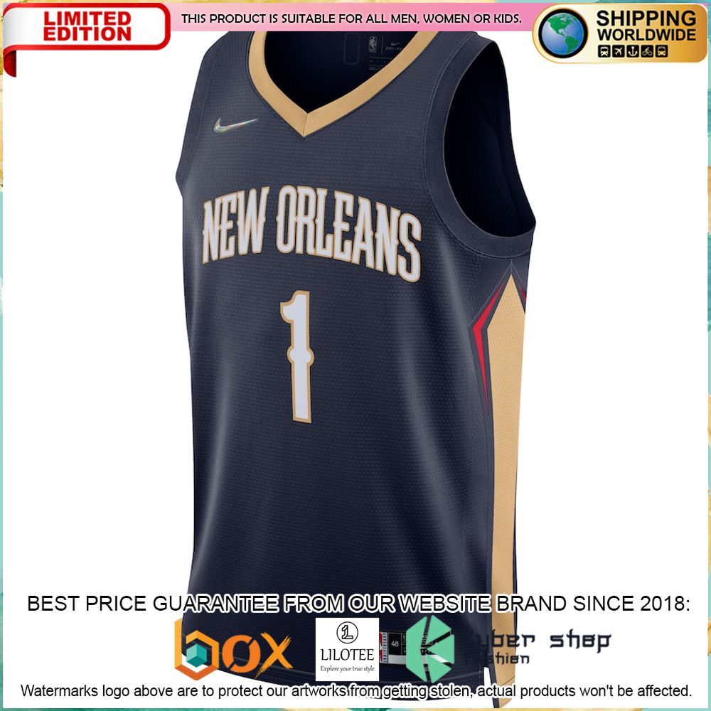 zion williamson new orleans pelicans nike 2021 22 navy basketball jersey 2 433