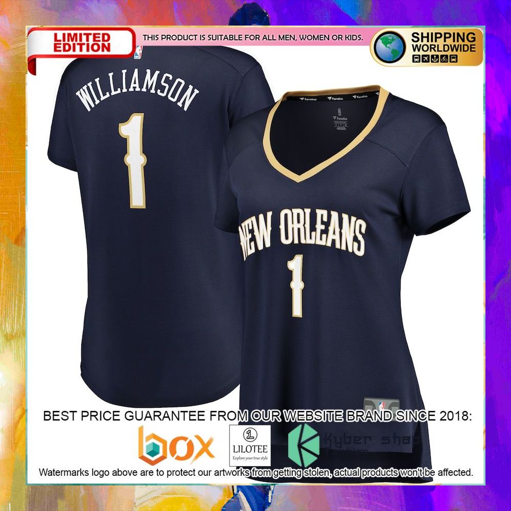 zion williamson new orleans pelicans womens navy football jersey 1 593