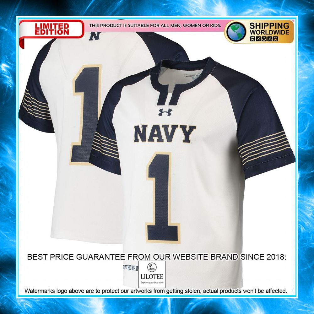 1 navy midshipmen under armour lacrosse white football jersey 1 721