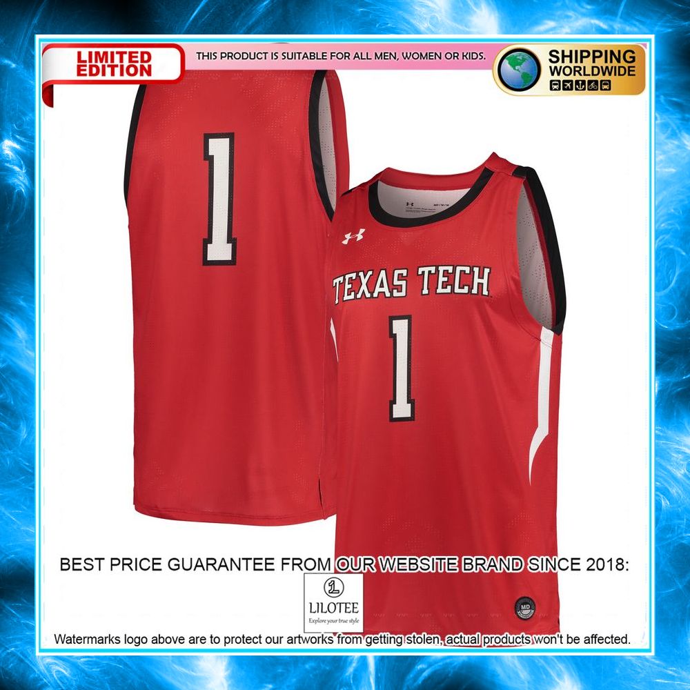 1 texas tech red raiders under armour college red basketball jersey 1 232