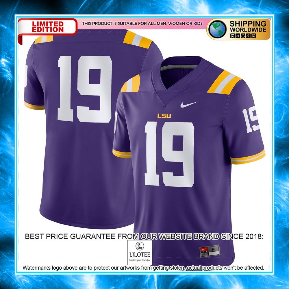 19 lsu tigers nike game purple football jersey 1 407