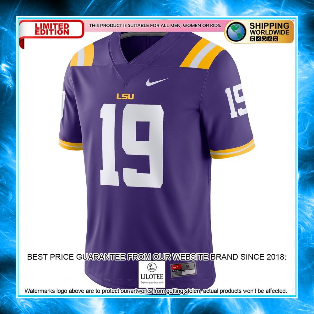 19 lsu tigers nike game purple football jersey 2 759