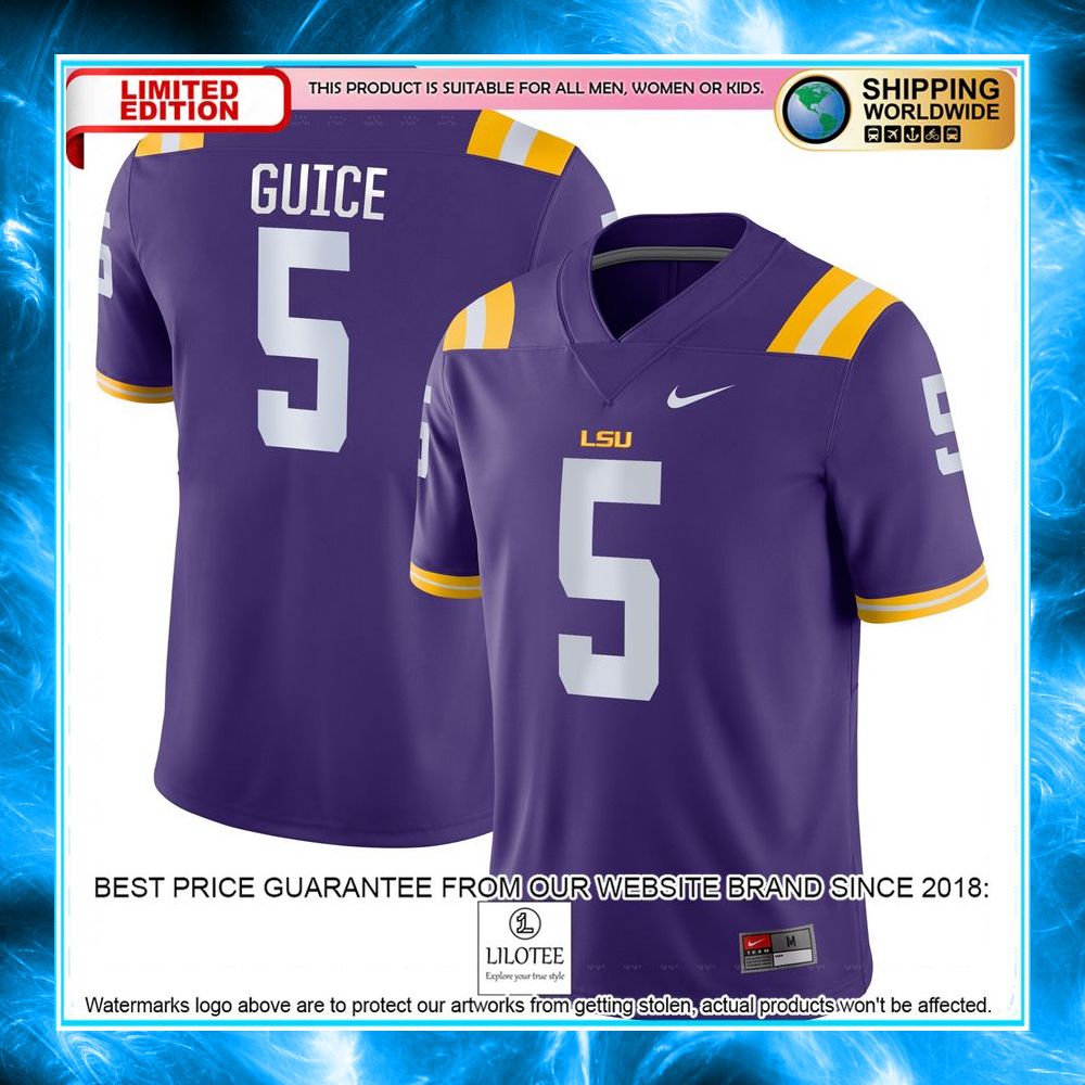 derrius guice lsu tigers nike game purple football jersey 1 791
