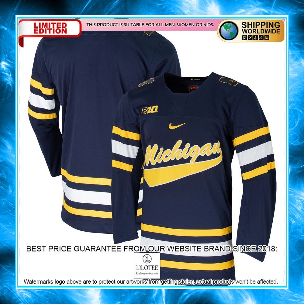 michigan wolverines replica team navy hockey jersey 1 71