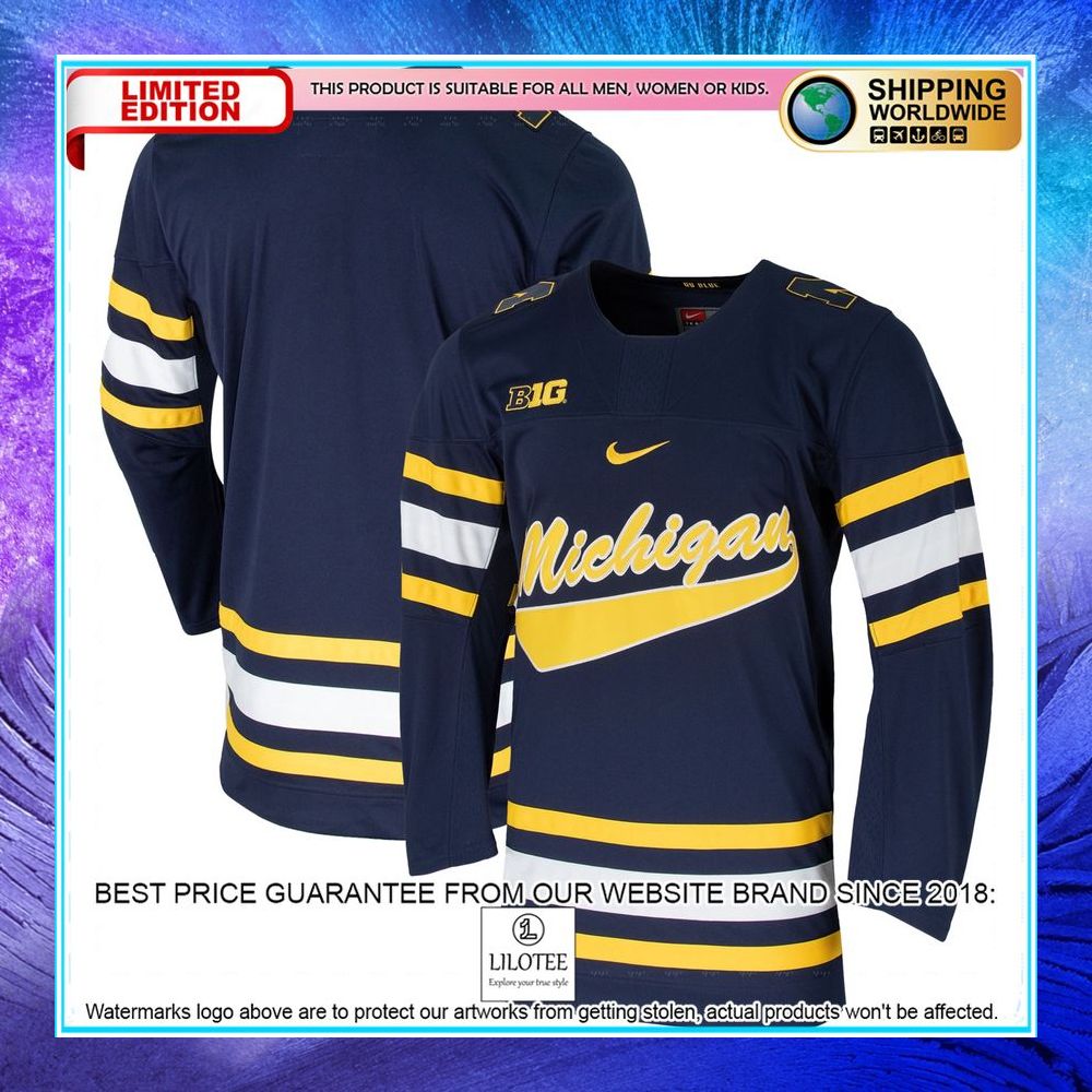 michigan wolverines replica team navy hockey jersey 1 874