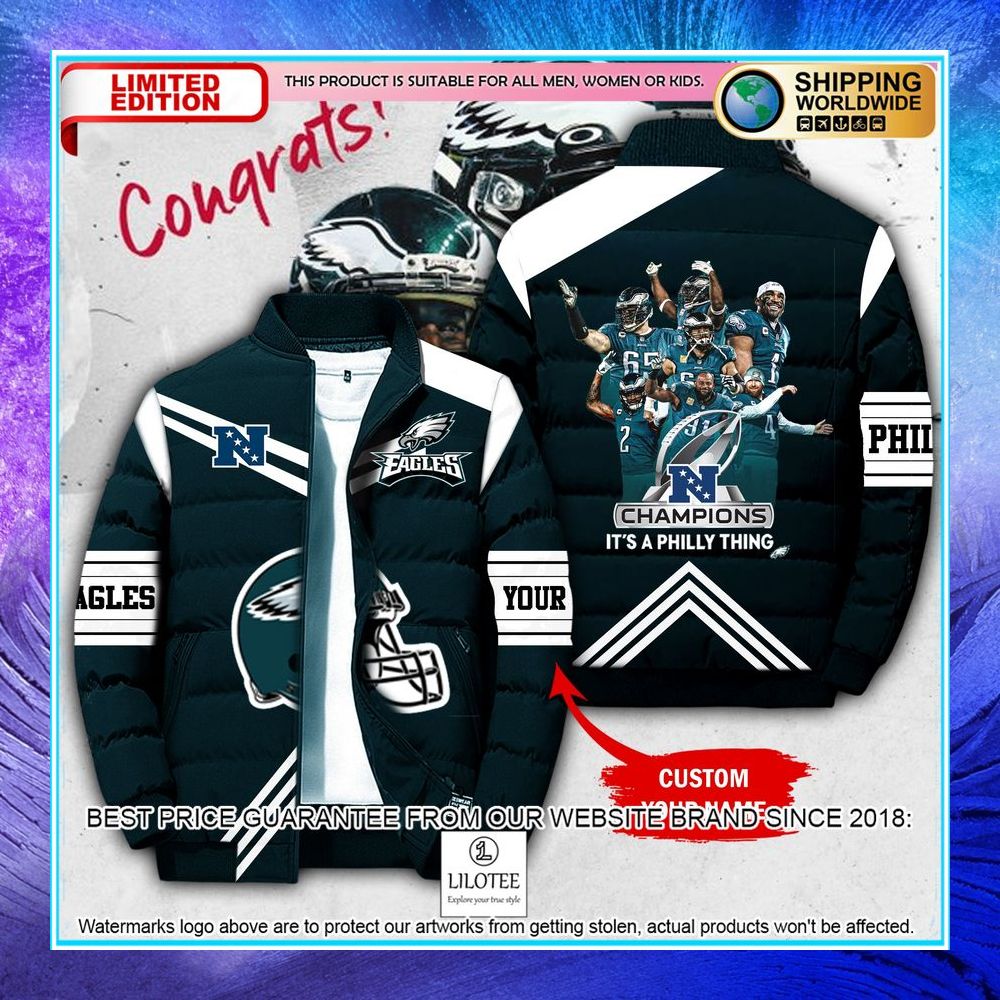 personalized philadelphia eagles champions nfc 2022 puffer bomber jacket 1 281
