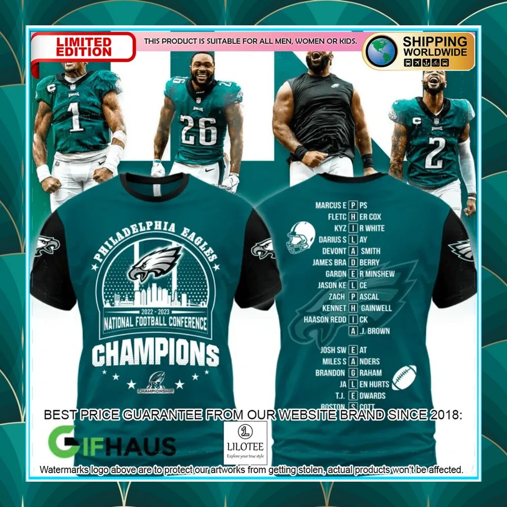 philadelphia eagles 2022 2023 nfc champions green shirt hoodie 1 244