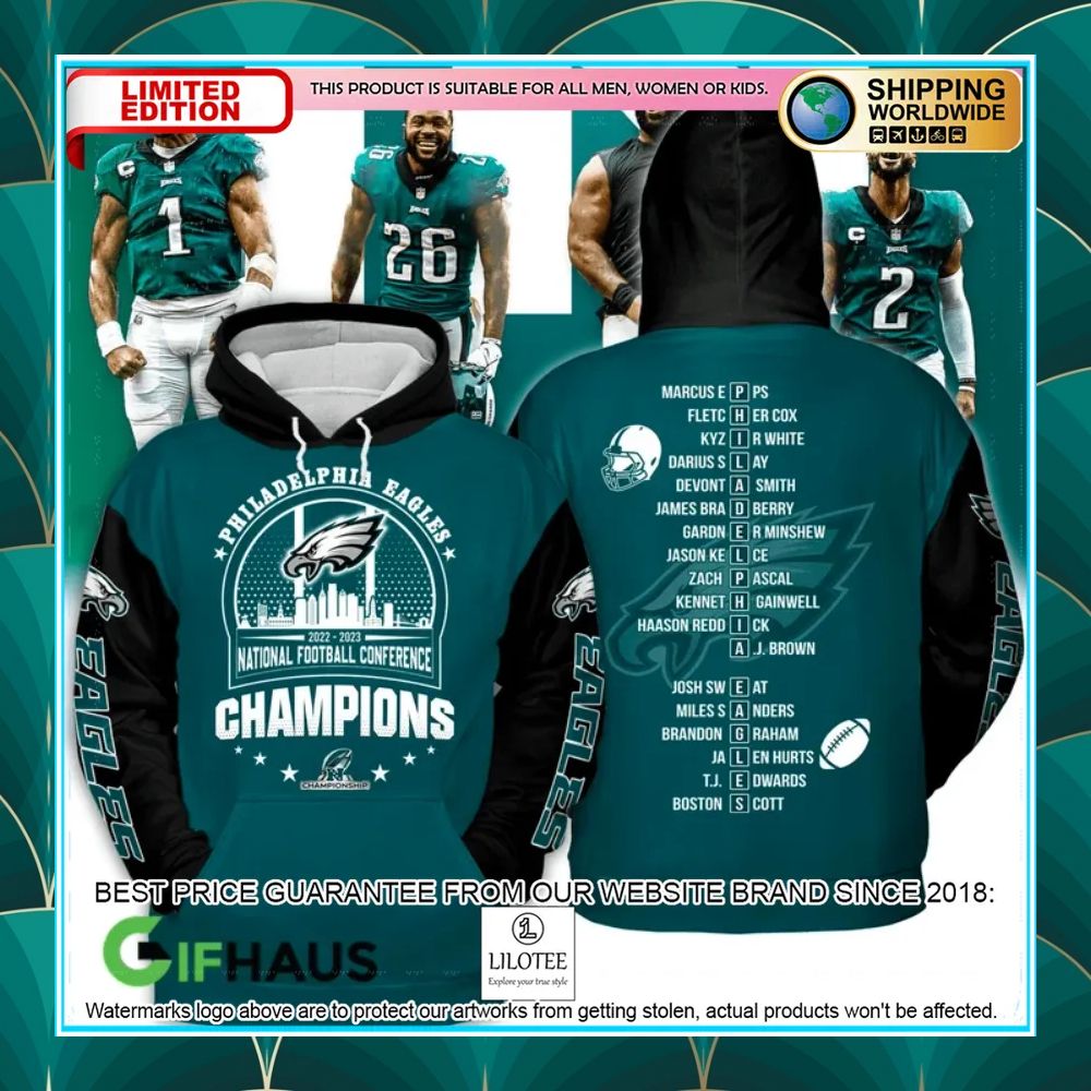 philadelphia eagles 2022 2023 nfc champions green shirt hoodie 2 865