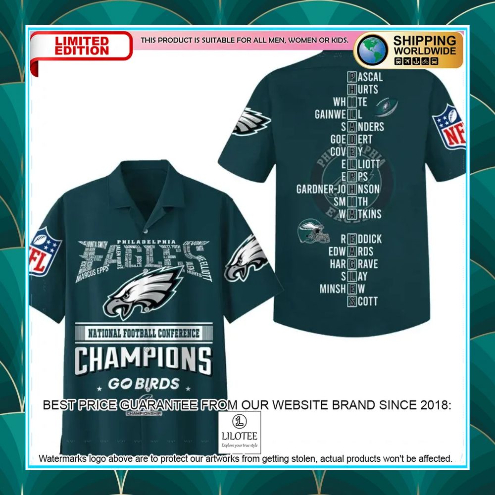 philadelphia eagles 2022 nfc champions go birds hawaiian shirt 1 101
