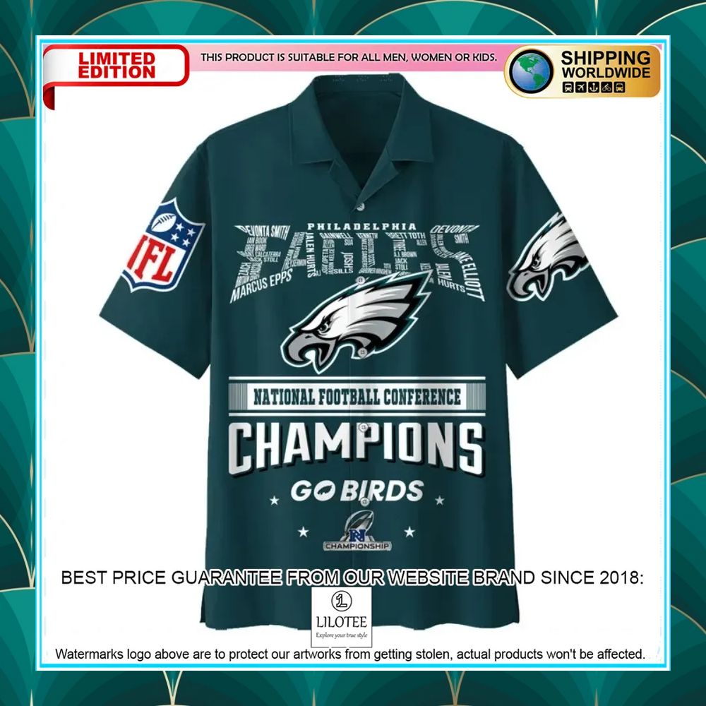 philadelphia eagles 2022 nfc champions go birds hawaiian shirt 2 21