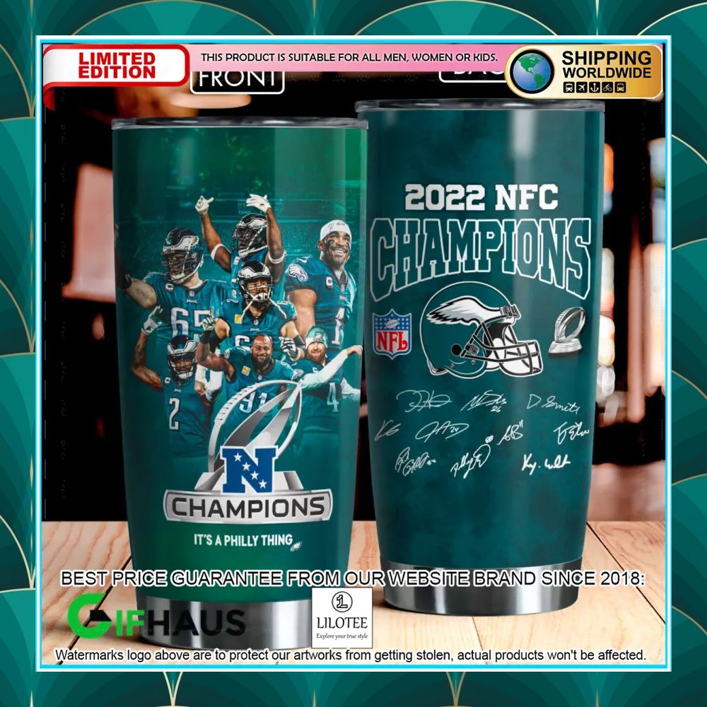 philadelphia eagles its a philly things 2022 nfc champions signatures tumbler 1 650