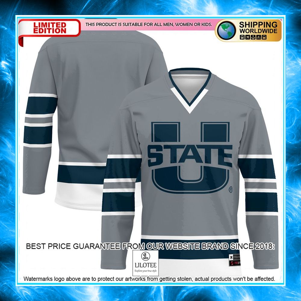 utah state aggies gray hockey jersey 1 278