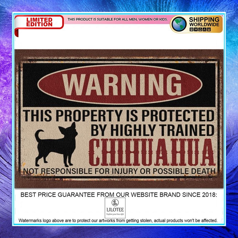 warning this property is protected by highly trained chihuahua doormat 1 148
