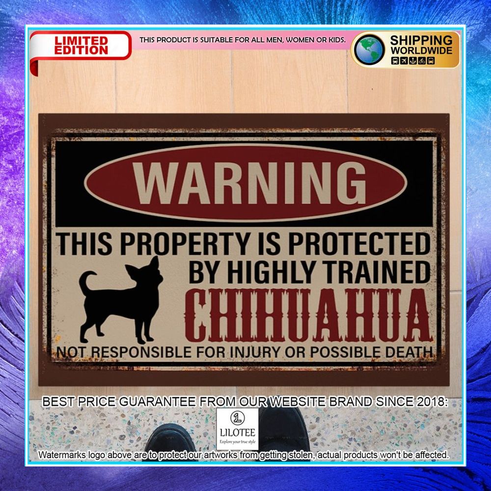 warning this property is protected by highly trained chihuahua doormat 4 296