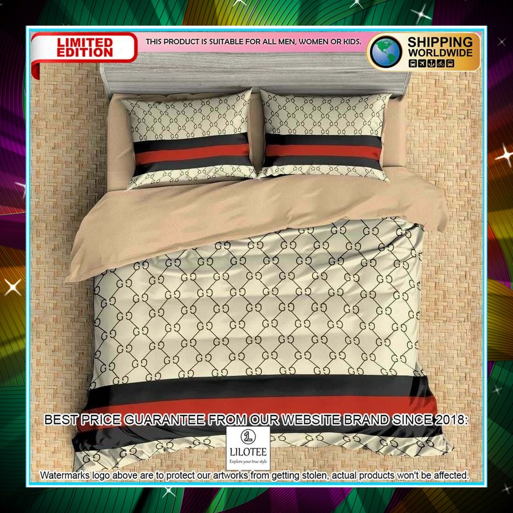 gucci back red line bedding set queen 1 781