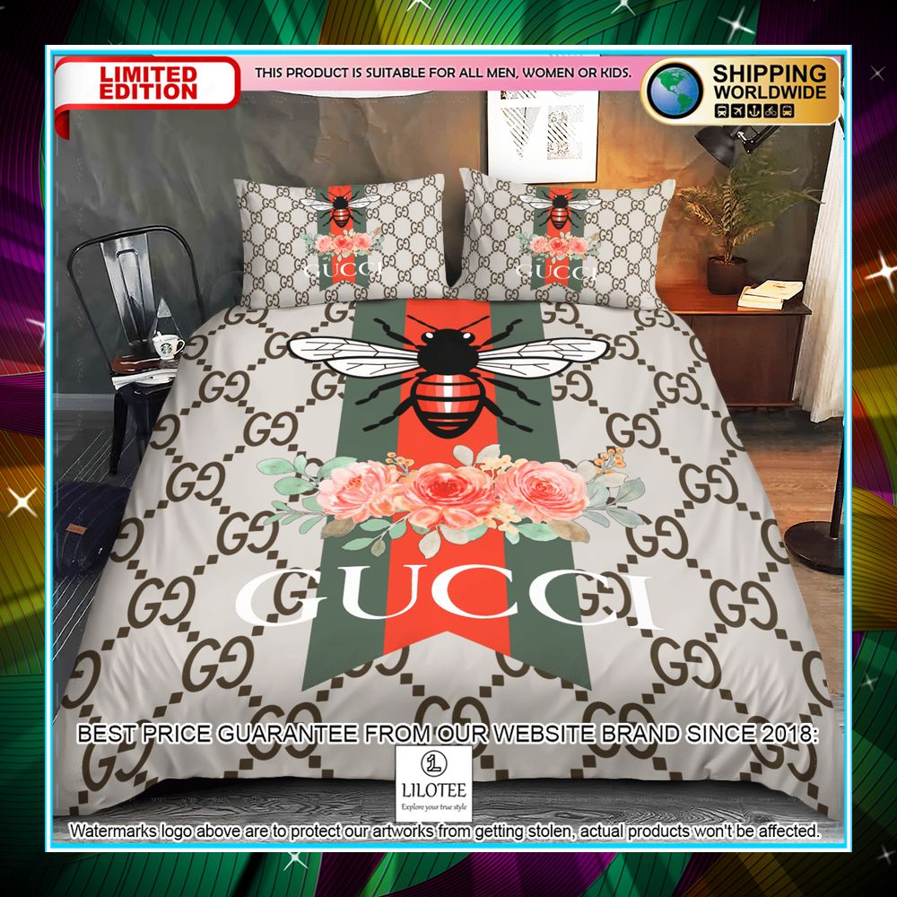gucci bee floral bed cover set 1 857