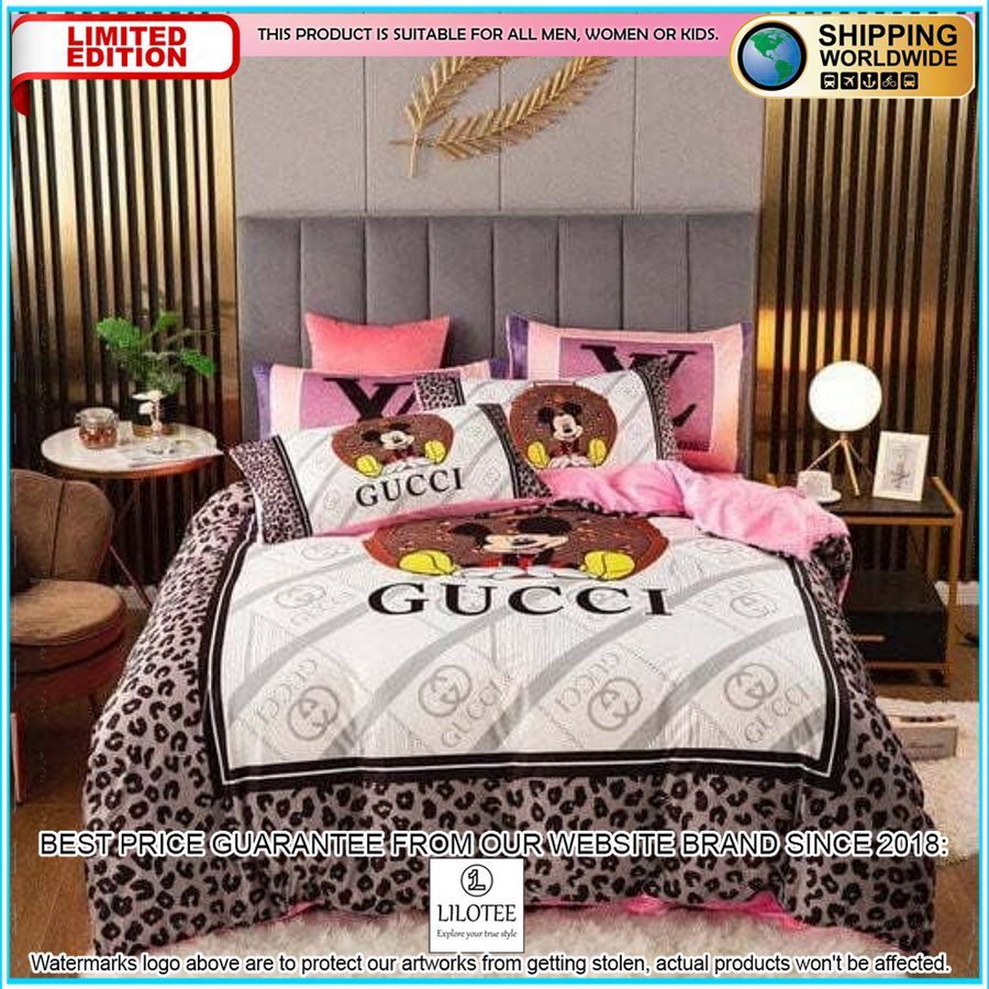 gucci leopard mickey mouse bedding set 1 169