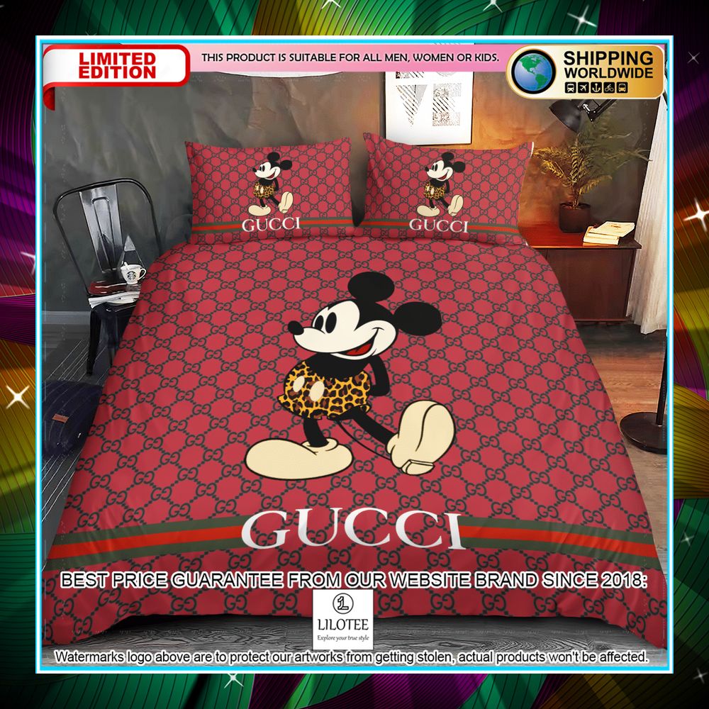 gucci mickey mouse leopard duvet cover set 1 781