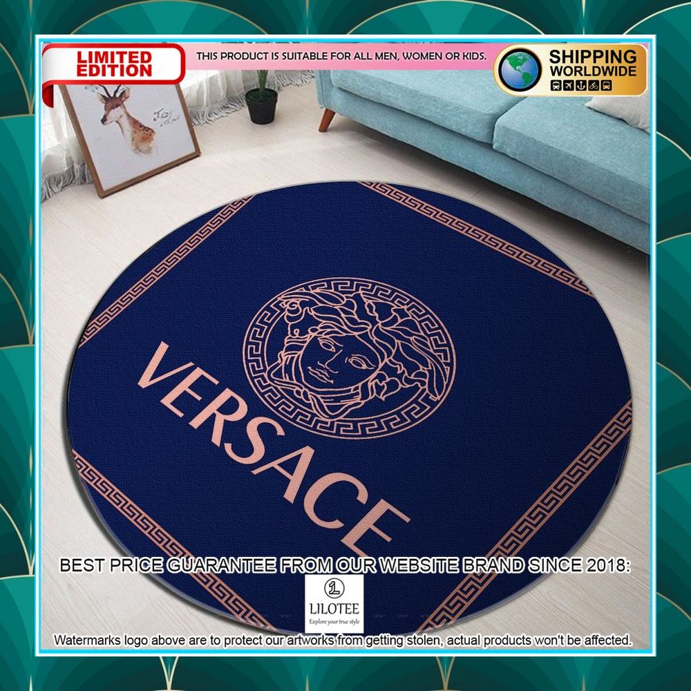 versace navy round rug 1 921