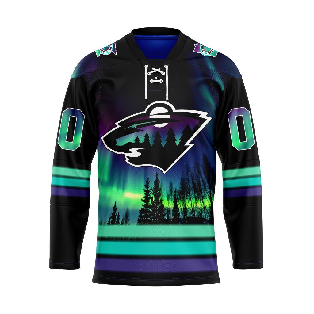 Minnesota Wild Special Design With Northern Lights Custom Hockey Jersey