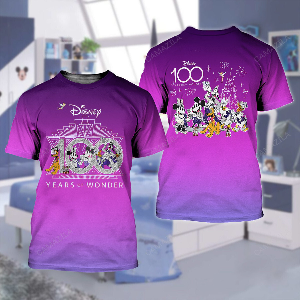 mickey and minnie mouse cartoon disney 100 years of wonder purple shirt 3106 HIC6a